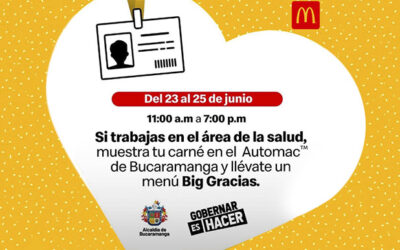 En una jornada de agradecimiento, McDonald’s entrega menús al personal de la Salud de Bucaramanga