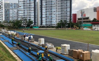 Se inició la instalación de la nueva pista de atletismo en el estadio Luis Enrique Figueroa Rey