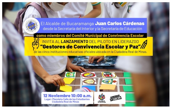 Alcaldía presenta este viernes el proyecto piloto ‘Gestores de Convivencia Escolar y Paz’
