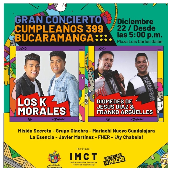 Así puede disfrutar del Gran Concierto del Cumpleaños 399 de Bucaramanga