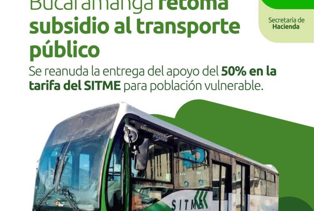 Bucaramanga retoma subsidio del 50% en tarifa de transporte público