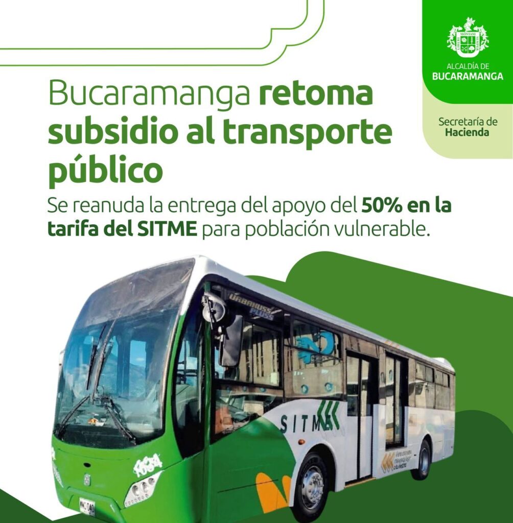 Bucaramanga retoma subsidio del 50% en tarifa de transporte público